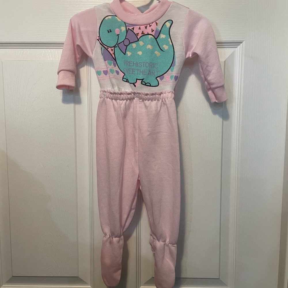 Rare Vintage Lullaby Land Pink Dinosaur Sleeper Pajamas 9M